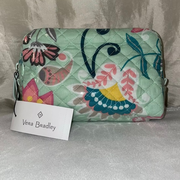 New! Vera Bradley Iconic Medium PVC Coated Cosmetic Case In Mint Flowers🌷 - Picture 2 of 12